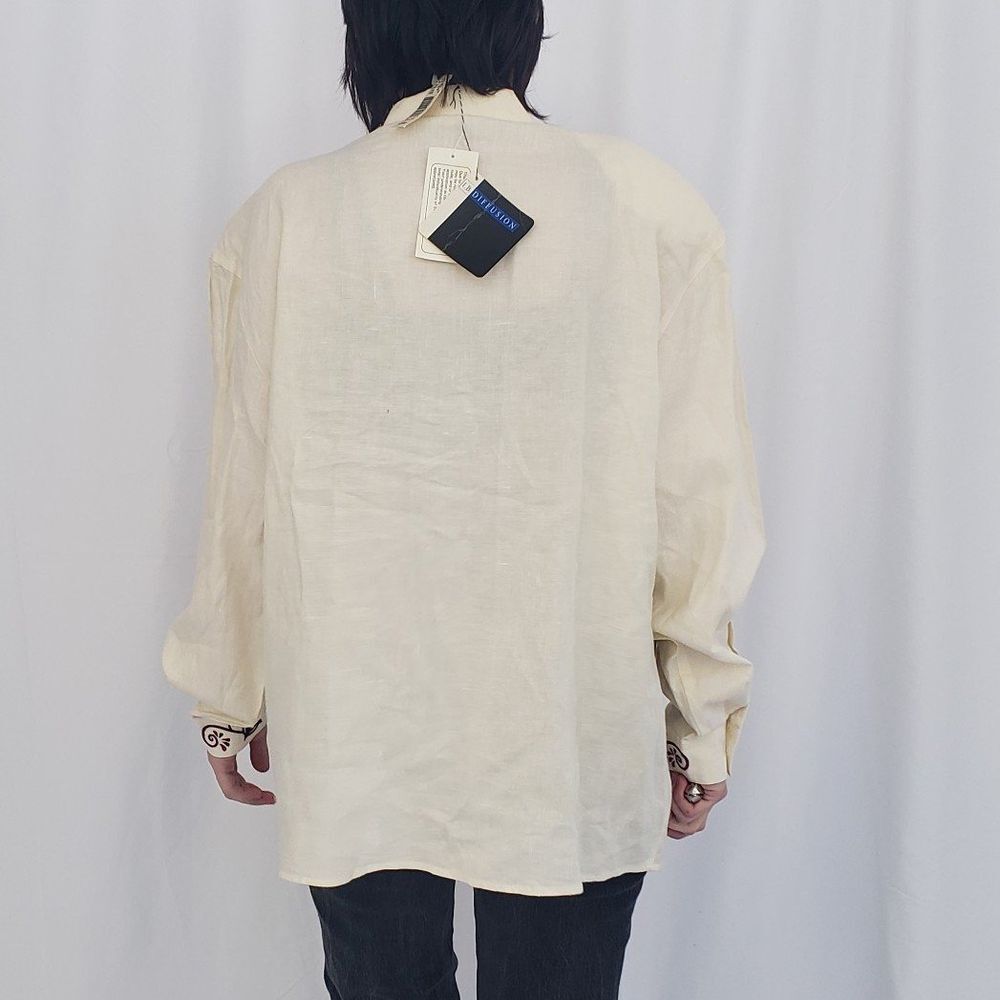 90s Deadstock‎ I.B. Diffusion Linen Beaded Blouse - Picture 3 of 9